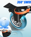3 Inch Plate Caster Wheels Heavy Duty With Brake 1200 Lbs Set Of 4 Locking 360 Degree Swivel No Noise Polyurethane Non Marking Blue Castors
