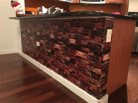 Rust Red Brick Self Adhesive Wallpaper Peel And Stick For Walls Fireplace Countertops And Doors 18 Inch Wide By 394 Inch Long Waterproof installed on kitchen counter wall