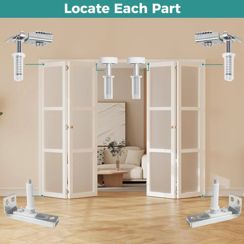 12-Piece Bifold Door Hardware Kit For 1-Inch Track Replacement Includes Top And Bottom Brackets, Top Guide Wheels in room view