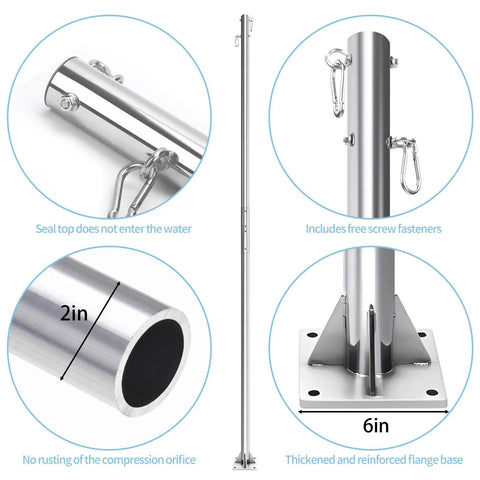 Rugged 2 Inch Stainless Steel Shade Sail Poles Kit With Concrete Base Bracket For Patio And Deck, 9 Ft All Weather Sun Shade Poles System, Easy Install, Heavy Duty Canopy Support