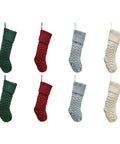 Cozy Knitted Christmas Stocking Gift Bags for candy treats, shown in green, red, grey, and white, ideal for seasonal decor.