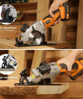 Hot Rodded Cordless Circular Saw With Laser Guide For Spot On Cuts Every Single Day 20V Rechargeable Battery with depth and angle adjustment.