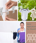 Ultimate Balloon Arch Kit with clear spring clips shown in household use with clothes and stuffed toy.