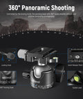 Low Profile Camera Tripod Ball Head for Arca Compatible Plate 38mm with panorama settings and locking knob details
