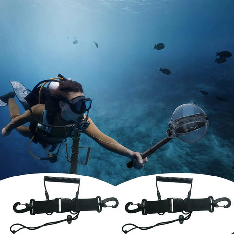 Diver underwater holding equipment with Two Pack Stainless Steel Scuba Diving Lanyards With Coiled Design And Quick Release Buckle