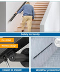 Bulletproof Stainless Steel Stair Handrail Ten Foot Wall Mount With No Sweat Setup Pre Drilled Holes. Safety grip on stairs.