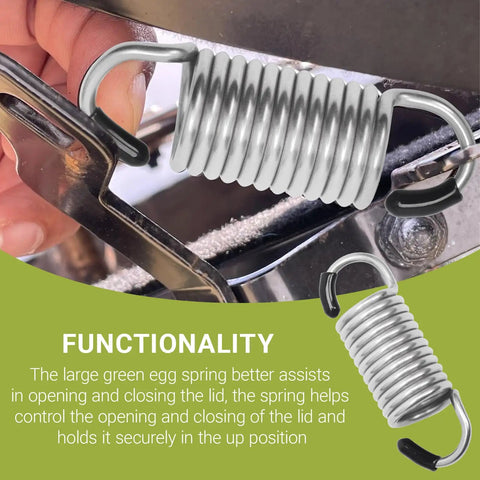 Hinge Spring Replacement For Kamado Grills Heavy Duty 304 Stainless Steel Lid Support shown being installed on grill