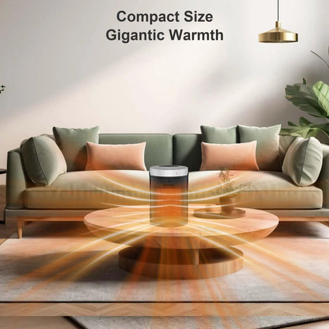Small Portable Indoor Space Heater With Thermostat And Remote Seventy Degree Oscillation on modern coffee table