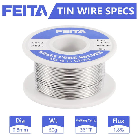 63-37 Tin Lead Rosin Core Solder Wire For Electrical Soldering 0.8mm Diameter 50g Pack No-Wash Flux 183C Melting Point High Purity Alloy