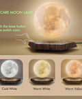 Levitating Moon Lamp With 3 Color Modes Magnetic Floating Moon Light Spins In Air 3D Printing Style Night Light displayed on base