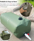 Heavy Duty Large Capacity Water Tote For Outdoor Garden Farm And Emergency Cistern With Spout Valve shown folded and unfolded