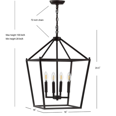 Oil Rubbed Bronze Lantern Pendant Light With 4-Light Pagoda Style Metal Cage Farmhouse Hanging Ceiling Fixture For Kitchen Island LED Bulbs Included Right Now with measurements and chain length.