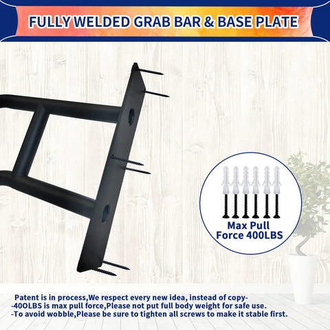 Matte Black Wall Mounted Handrail For 1 To 3 Steps Garage Porch Garden Grab Bar Heavy Duty Safety Rail, welded base and screws