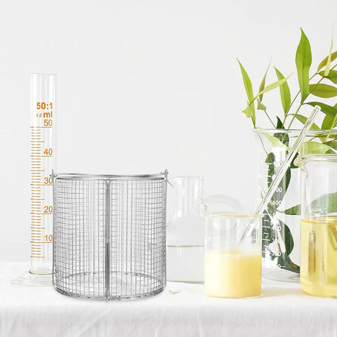Shineofi Stainless Steel Cleaning Basket For Ultrasonic Machines Heat Resistant Precision Perforated Dip And Drain Tray with lab beakers
