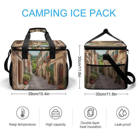 Insulated Picnic Backpack Tote Bag 30L Large Capacity Italy Street Cooler Bag With Leakproof Waterproof Design front and side views