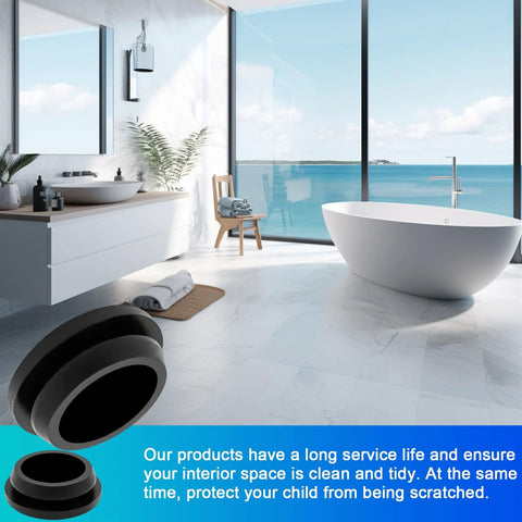 Bathroom with view and 125 Piece Rubber Plugs For Round Holes Set In Assorted Sizes Premium Black Silicone shown in foreground.