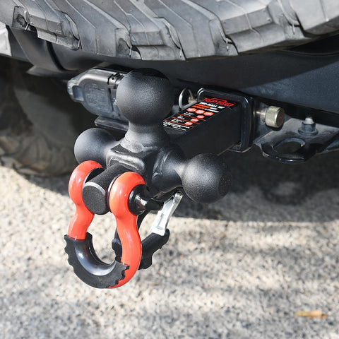 Tri Ball Hitch Mount With Matte Black Finish For 1 7/8, 2, And 2 5/16 Inch Balls, 360 Degree Swivel Base, 2 Inch Receiver attached