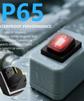 Close-up of Heavy Duty 30A IP65 Waterproof Toggle Rocker Switch 12-24V LED On Off DPST Snap-In Mount with red LED light.