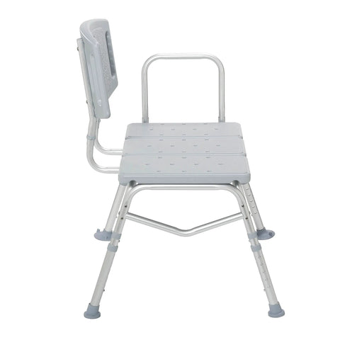 Side view of Folding Universal Sliding Transfer Bench For Tub with 500 Pound Capacity Bariatric Shower Chair in gray.