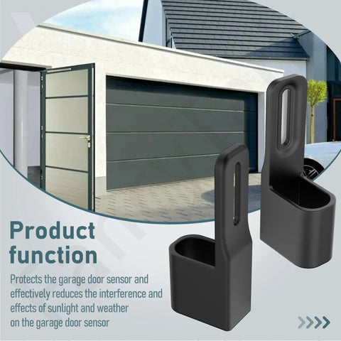 2 Pack Garage Door Sensor Sun Shield Protector For LiftMaster And Chamberlain, shown installed on garage door sensors