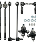 PHILTOP 10-piece suspension kit: front lower ball joints, control arms, sway bar links, tie rod ends; black steel.