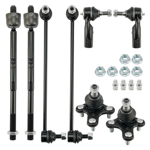PHILTOP 10-piece suspension kit: front lower ball joints, control arms, sway bar links, tie rod ends; black steel.