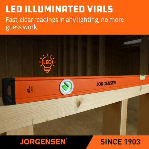 Top Shelf 48 Inch Magnetic LED Box Level With Glowing Bubble Tubes Delivers Dead On Accuracy At 45 90 And 180 Degrees For Hassle Free Layout On Any Daily Build Site