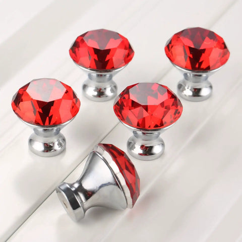 5 Pcs Red Crystal Cabinet Knobs Knockout Diamond Shape Handles with Screws for Dresser Closet Wardrobe Cupboard Kitchen Furniture to Get that Bougie Vibe in Shiny Polished Chrome Glass Pulls Total Game Changer Decor with shiny red diamond design.