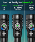 Close-up of DL03 Dive Light Two In One Scuba Flashlight With 2800 Lumen White Light And Green Beam, showing 3 beam settings.