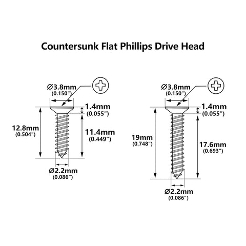 Countersunk Flat Phillips Drive Head screw dimensions for Slick Premium Black Humbucker Pickup Frame Mounting Screws Set Compatible With Gibson Les Paul And Sg Electric Guitars Dope Gear Hardware Tight Fit Axe Parts.