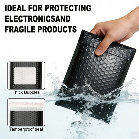 Black 6x10 Inch Bubble Mailers Self Sealing Padded Shipping Envelopes Waterproof Cushioned Mailers Bulk Pack For Small Biz