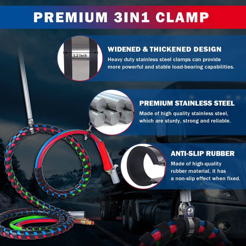 12 Ft Semi Truck Air Line Hose Assembly With Tender Spring Gladhands And Handles Durable Rubber Air Brake Hoses Kit shown