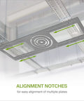 Image of Universal New Construction Recessed Light Mounting Plate For 3 4 6 Inch LED Fixtures with alignment notches in steel.