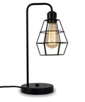 Black Edison Farmhouse Desk Lamp With Metal Cage Shade for nightstand, bedside, office, and living room decor. Retro industrial lighting.