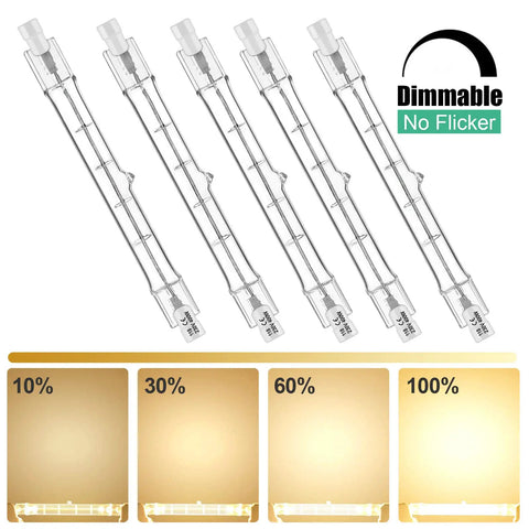 R7S 150W 120V Halogen Light Bulbs Double Ended T3 78mm 3 Inch Long Life Pack of 5 with dimming range 10% to 100%