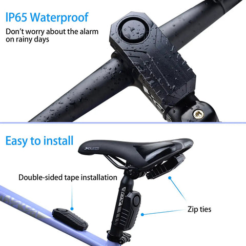 Wireless Bike Alarm With Remote For Ebikes And Motorcycles Anti Theft Vibration And Motion Sensor System IP65, installed on bike frame