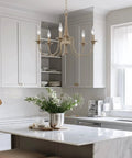 24-Inch Five-Light French Country Chandelier With Adjustable Height In Smoked Birch And Black Finish in modern kitchen setting