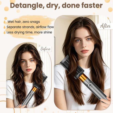 Woman using Anti Snag Loop Brush Attachment For Dyson Airwrap HS01 HS05 HS08, Loop Bristles For Frizz Control, Helps Dry Wet Hair Faster