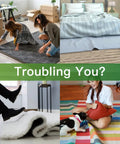 Collage showing use of Non Slip Rug Pads And Tape For Hardwood Floors And Tiles Reusable And Washable No Damage Carpet Tape