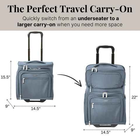 Expandable Underseat Carry On Luggage With Wheels Lightweight Weekender Travel Buddy For Air Travel Quick Zipper Expansion