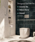 Modern bathroom with Latitude II 24 Inch Bathroom Grab Bar Chrome Finish installed on stone wall near toilet, supporting safety and style.