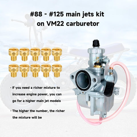 VM22 Racing Performance Carburetor For Predator 212cc And 196cc Clone Engines with main jets #88-#125, includes carb, jets.