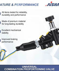 Universal Adjustable Proportioning Valve Kit With Easy Turn Knob For Master Cylinder 260-13190 260-11179 close-up view with black finish and yellow accents.