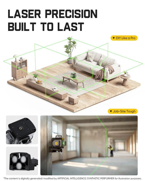 D12 Ace Laser Level With 3x360 Degree Lines 16 Lines Self Leveling For Construction Projects Pro Grade Laser Alignment Tool For Quick Leveling And Plumb, black ABS+PC housing in room and job site