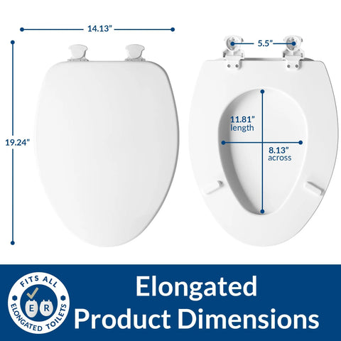 Elongated Toilet Seat With Easy Clean Hinges Quick Release For Deep Cleans No Fuss Durable Enameled Wood White With Smooth Contours