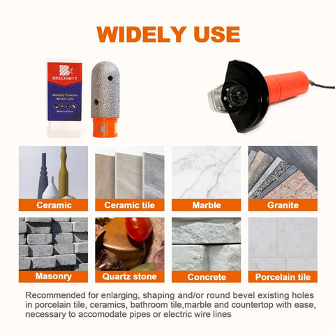 Finger Milling Bits With Diamond Grit 1 Inch Core Drill Bit Dry 5 8 11 Thread for enlarging holes in tile and stone surfaces.