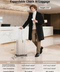 Hanke 24-inch expandable hard-shell luggage with wheels, ivory white, top-opening, front view