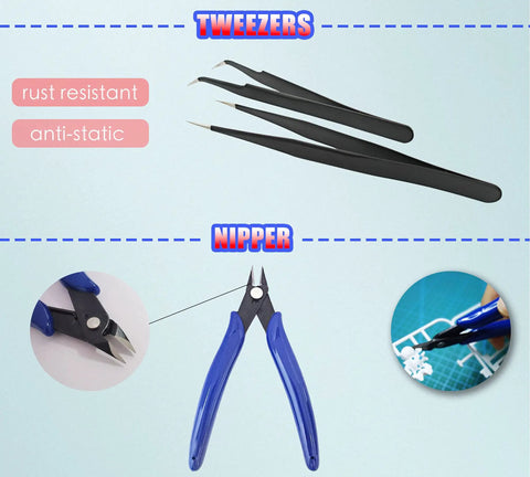 20 In 1 Hobby Tools Kit For Adults With Nippers Tweezers Needle Files Polishing Bars Blades Knife All In One Model Making Set