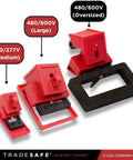 Three Pack Clamp On Circuit Breaker Lockout Device For 480 To 600 Volt Systems, Extra Large, medium to oversized, red color