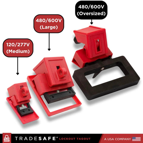 Three Pack Clamp On Circuit Breaker Lockout Device For 480 To 600 Volt Systems, Extra Large, medium to oversized, red color